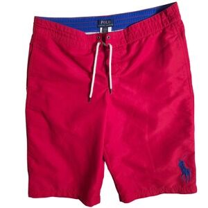 Polo Ralph Lauren Swim Trunks Boys XL 18-20 Red Big Pony Mesh Lined RN 41381